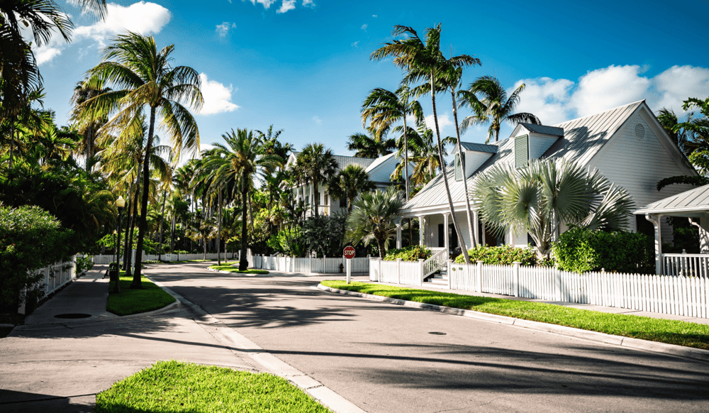 Key west Florida residential home on bright sunny day