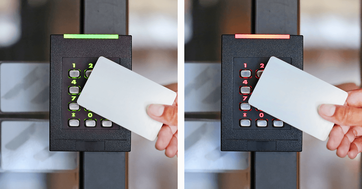 Keycard access with module - side by side - one is green for success and one is red for denial
